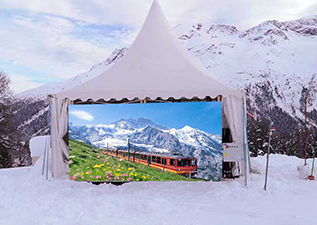 Outdoor Display for a Ski Competition in the Snow-Capped Alps
